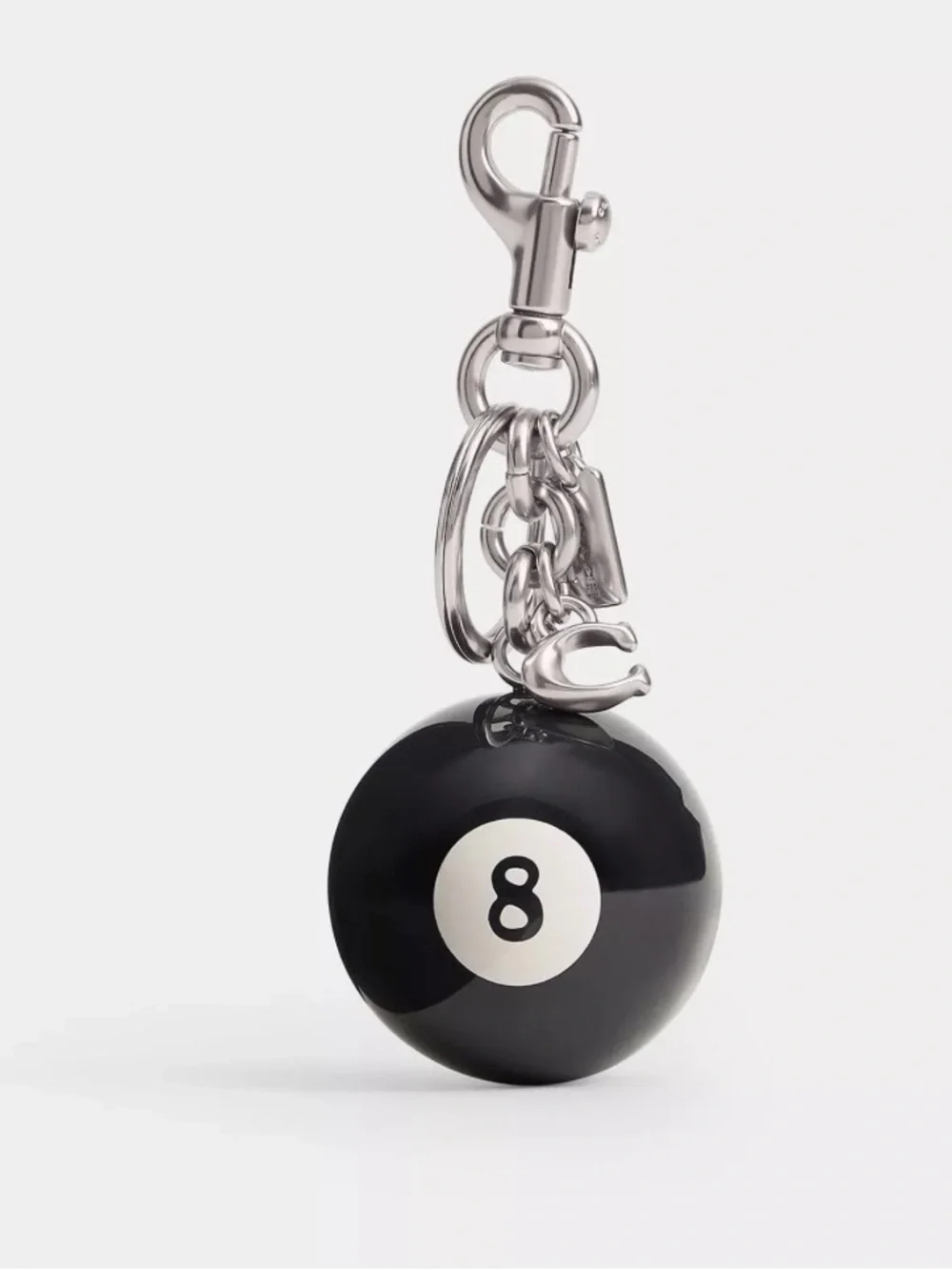 Coach Black and White Eight Ball Key Charm with Silver Hardware - Picture 1 of 3